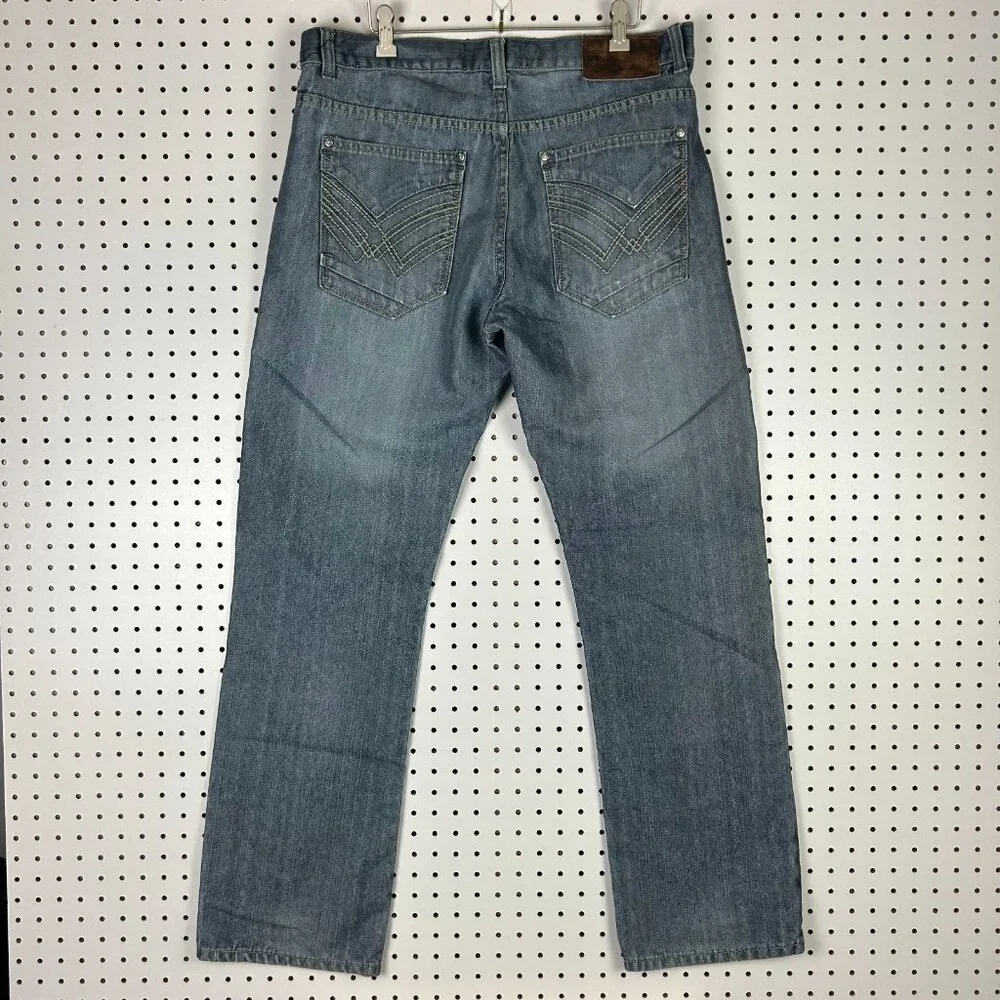 Old Skool Y2K Gothic Baggy Jeans 34x34 Blue Grunge Embroidered Honeycomb Gray‎